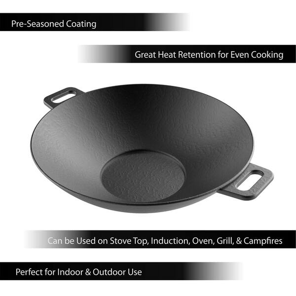 Shop Cast Iron Wok 14 Inches Pre Seasoned Flat Bottom Cookware