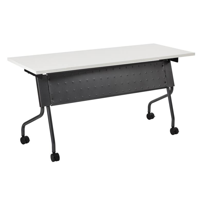 Flip-Top Training Table 60 x 24 with Titanium Frame - Natural Finish - White