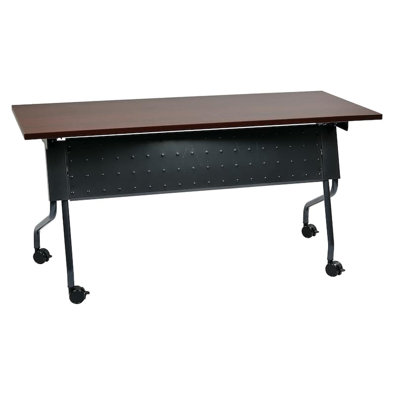 Flip-Top Training Table 60 x 24 with Titanium Frame - Mahogany Finish - Mahogany