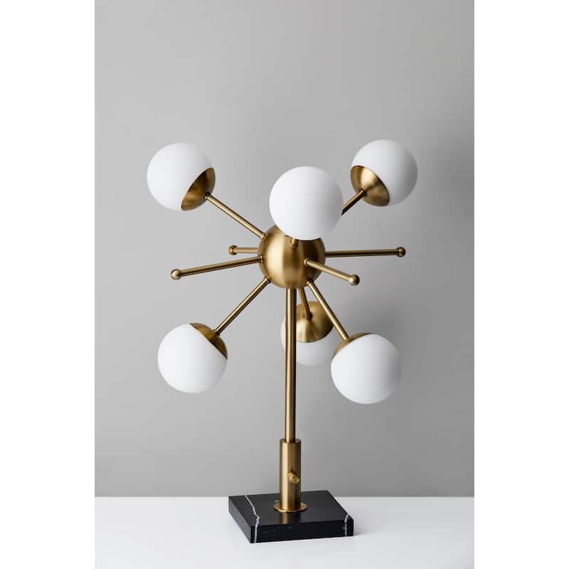 Adesso Antique Brass and Black Marble Doppler LED Table Lamp
