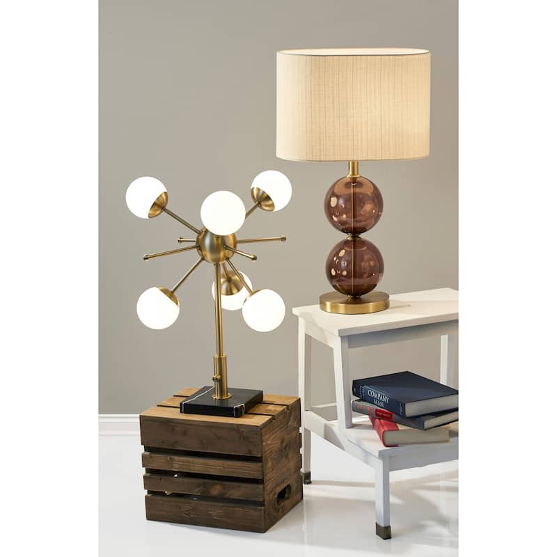 Adesso Antique Brass and Black Marble Doppler LED Table Lamp