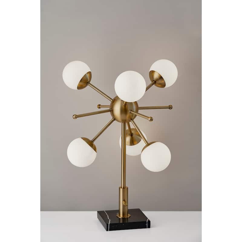 Adesso Antique Brass and Black Marble Doppler LED Table Lamp