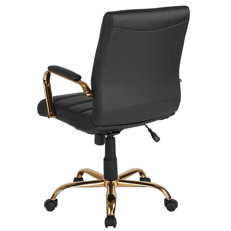 Galaxy Mid-Back Horizontal Stitching Black Leather Executive Adjustable Swivel Office Chair with Gold Frame