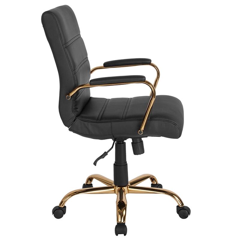 Galaxy Mid-Back Horizontal Stitching Black Leather Executive Adjustable Swivel Office Chair with Gold Frame