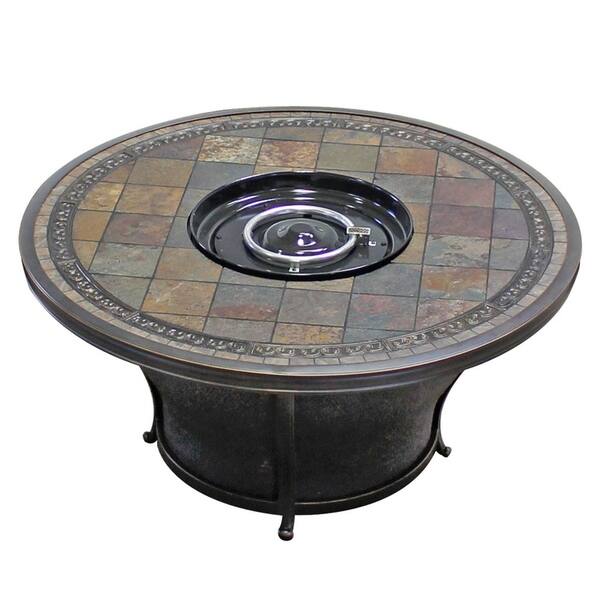 slide 1 of 1, Tempe - 48 Inch Round Slate Top Gas Fire Pit Table