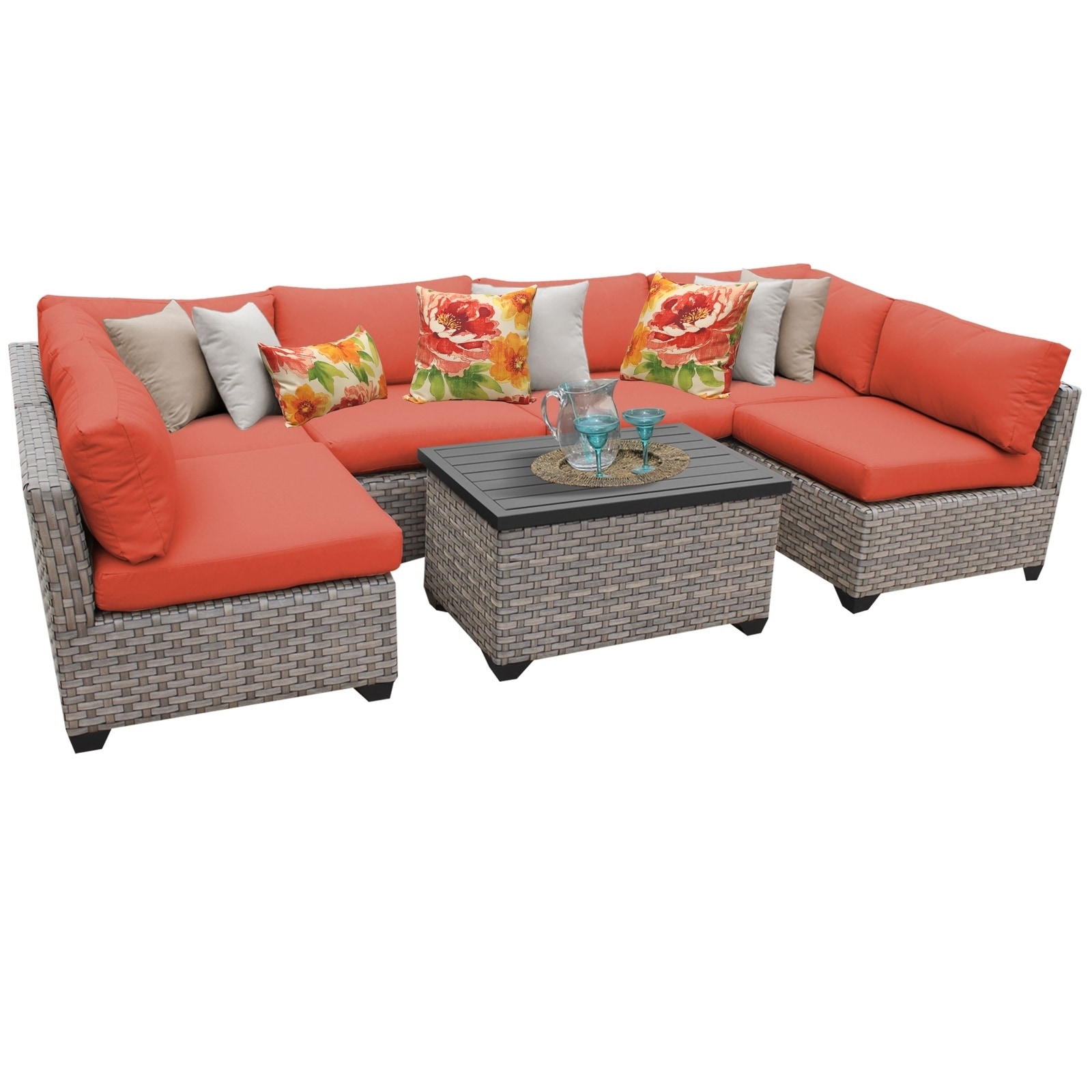 Tk Classics Monterey Summer Fog/beige Resin Wicker/aluminum 7 Piece Outdoor Patio Furniture Set