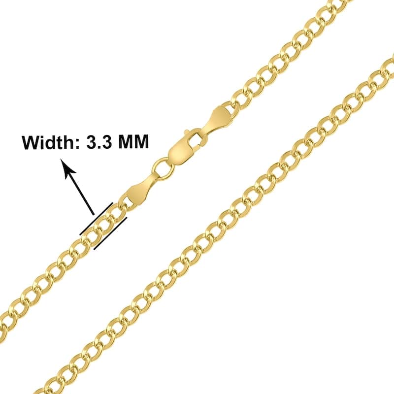 14K Yellow Gold Filled 3.3MM Curb Link Bracelet with Lobster Clasp