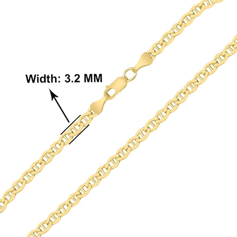 14K Yellow Gold Filled 3.2MM Mariner Link Chain Bracelet with Lobster Clasp