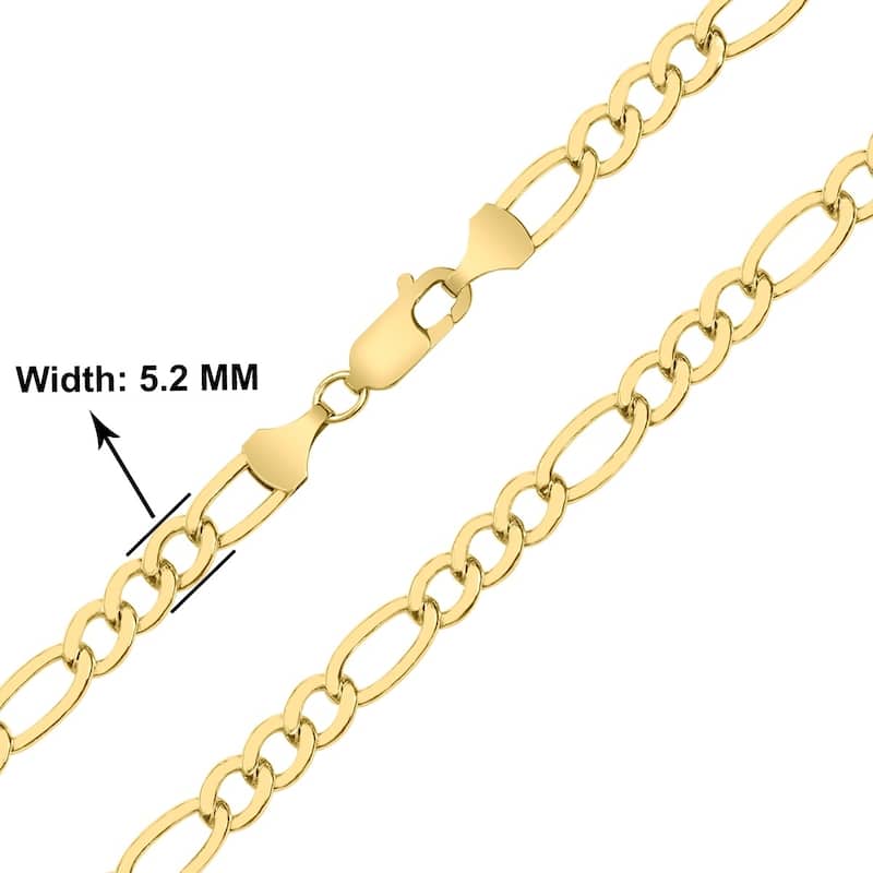 14K Yellow Gold Filled 5.2MM Figaro Bracelet with Lobster Clasp