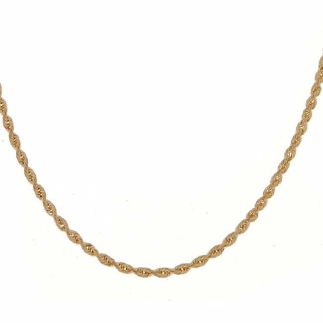 14K Yellow Solid Gold 1mm Rope Chain Necklace with Lobster Clasp Ioka