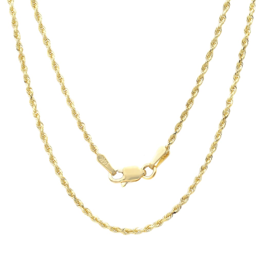 14k Yellow Gold 1.5 mm Rope Chain Necklace ( 16-30 Inch )