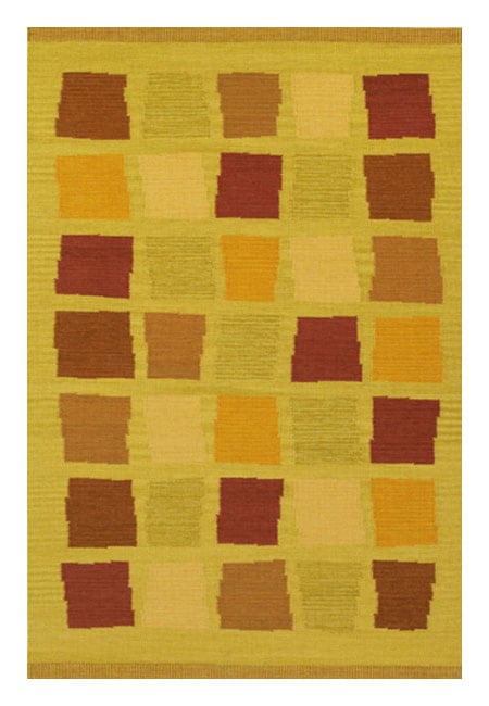 Handmade Green Blocks Wool Rug (5 X 8)