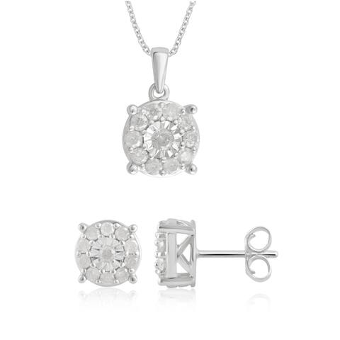Divina Sterling Silver 1.00ct TDW Diamond Earrings and Pendant 2-Piece Jewelry Sets