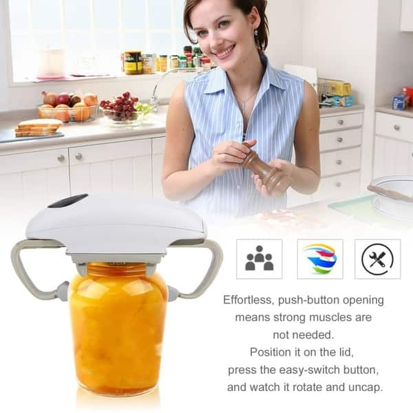 Electric Jar Opener - Hands-Free Automatic Opener for Sealed Jars (White)