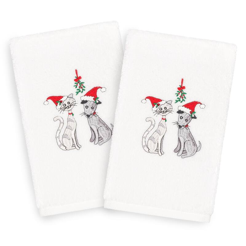 Authentic Hotel and Spa Turkish Cotton Holiday Pets White Set of 2 Hand Towels