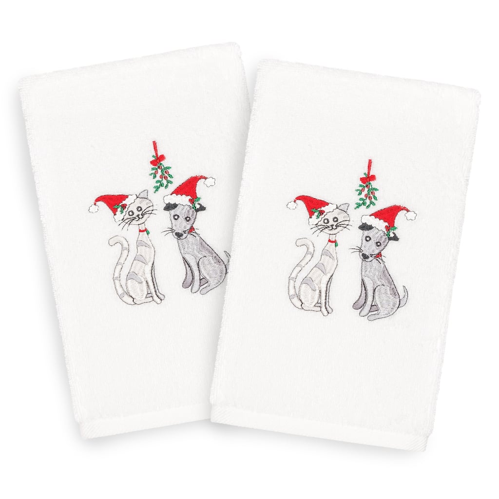 Authentic Hotel and Spa Turkish Cotton Holiday Pets White Set of 2 Hand Towels