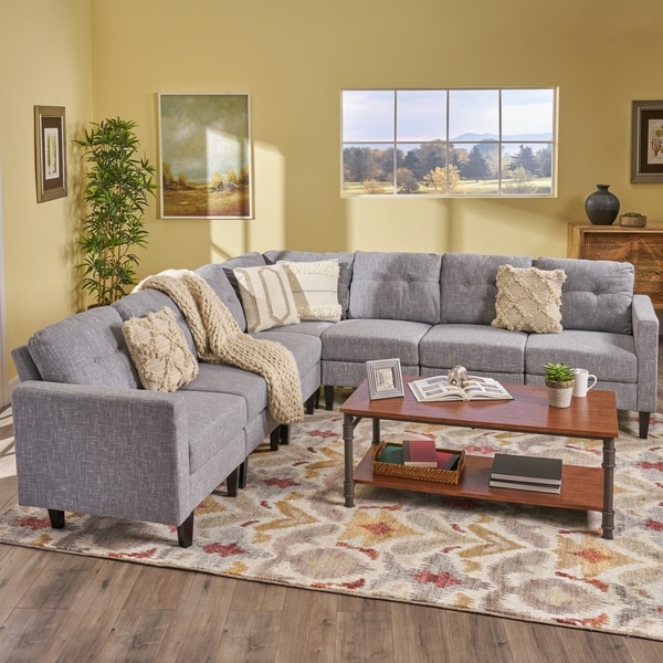 Delilah Mid-century 7-pc. Extended Sectional Sofa Set by Christopher Knight Home