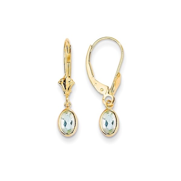 Curata 14k Yellow Gold Aquamarine Leverback Earrings 5x23mm Curata 14k Yellow Gold Aquamarine Leverback Earrings 5x23mm