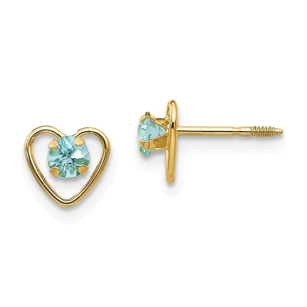 Curata 14k Yellow Gold 3mm Aquamarine Birthstone Heart Curata 14k Yellow Gold 3mm Aquamarine Birthstone Heart Childrens Earrings 6x6mm