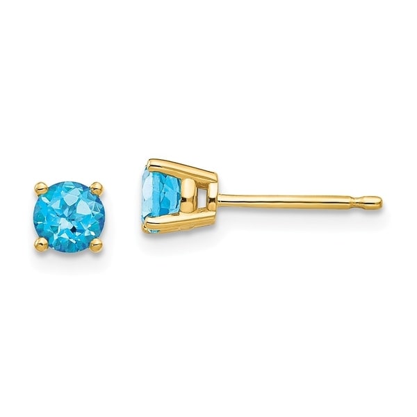 Curata 14k Yellow Gold 4mm Round Blue Topaz Stud Earrings On Curata 14k Yellow Gold 4mm Round Blue Topaz Stud Earrings