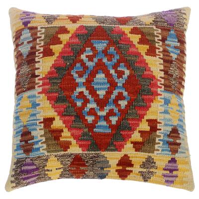 Cierra Gold/Lt. Blue Hand-Woven Kilim Throw Pillow(18"x18")