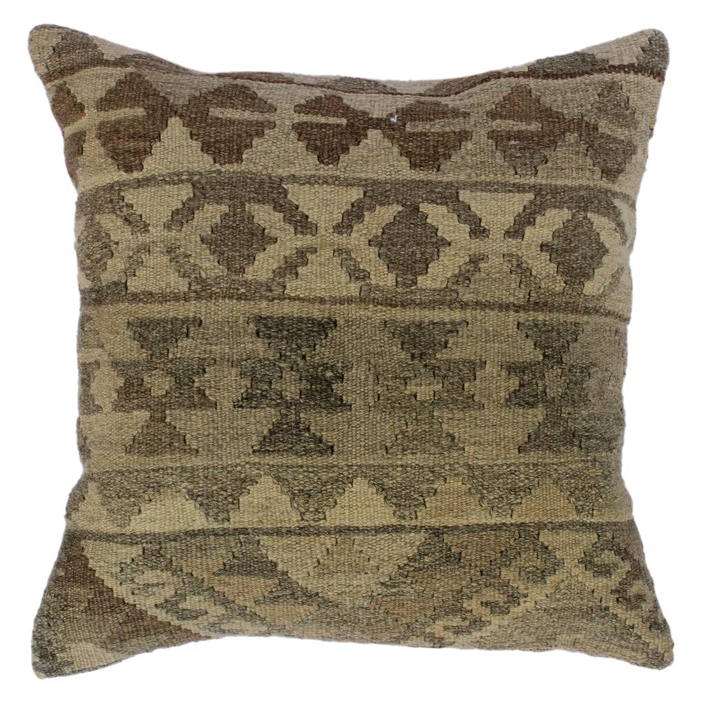 Danniell Gray/Ivory Hand-Woven Kilim Throw Pillow(18"x18")
