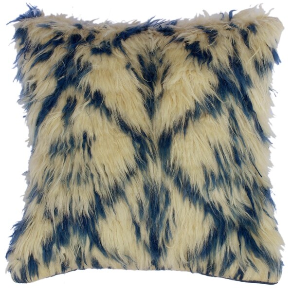 Dan Ivory/Blue Handmade Moroccan Wool Throw Pillow(18"x18")
