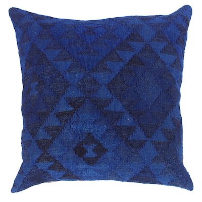 Dann Blue/Drk. Blue Hand-Woven Kilim Throw Pillow(18"x18")