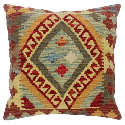 Clinton Gold/Red Hand-Woven Kilim Throw Pillow(18"x18")