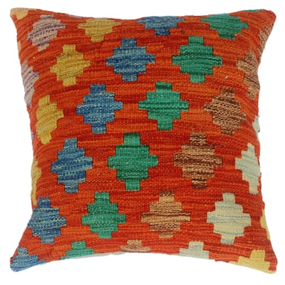 Cyrus Rust/Green Hand-Woven Kilim Throw Pillow(18"x18")