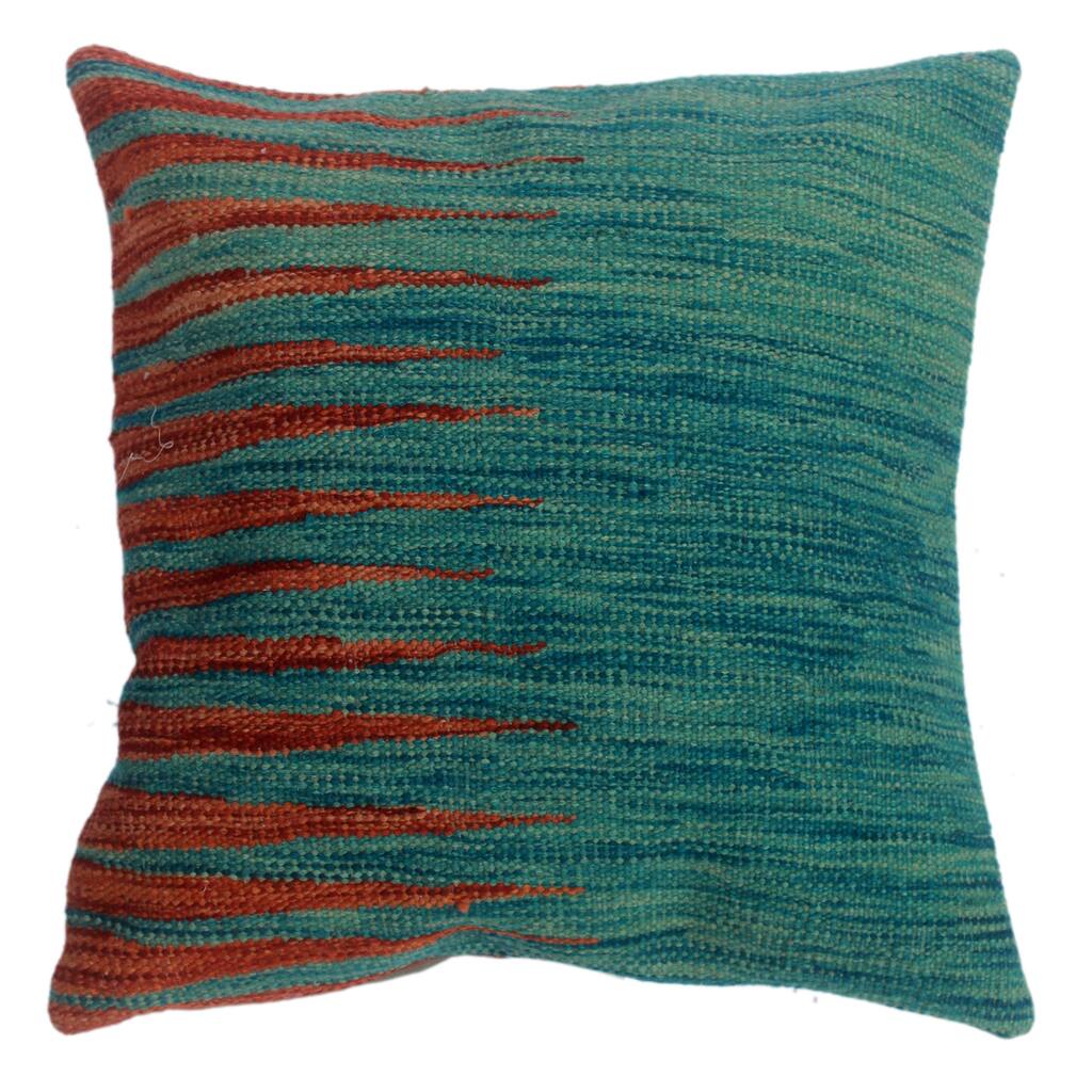 Desmond Blue/Rust Hand-Woven Kilim Throw Pillow(18"x18")