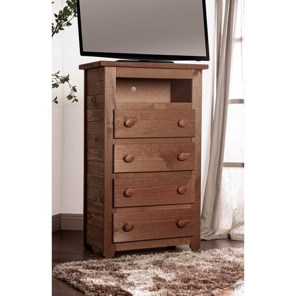 Shop Wooden 4 Drawers Media Chest With 1 Top Shelf In Mahogany