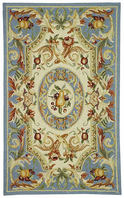 Hand hooked Fruit Harvest Blue Wool Rug (6 X 9)