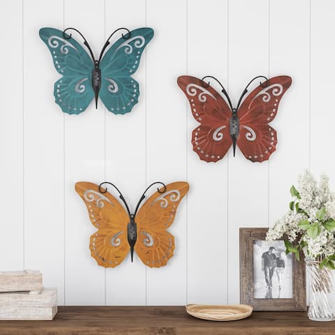 Butterfly Metal Wall Art 3 Piece Set- Hand Painted Decorative 3D Nature Butterflies for Modern Farmhouse by Lavish Home