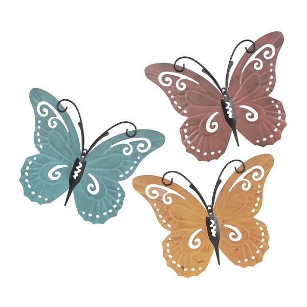 Shop Butterfly Metal Wall Art 3 Piece Set Hand Painted Decorative