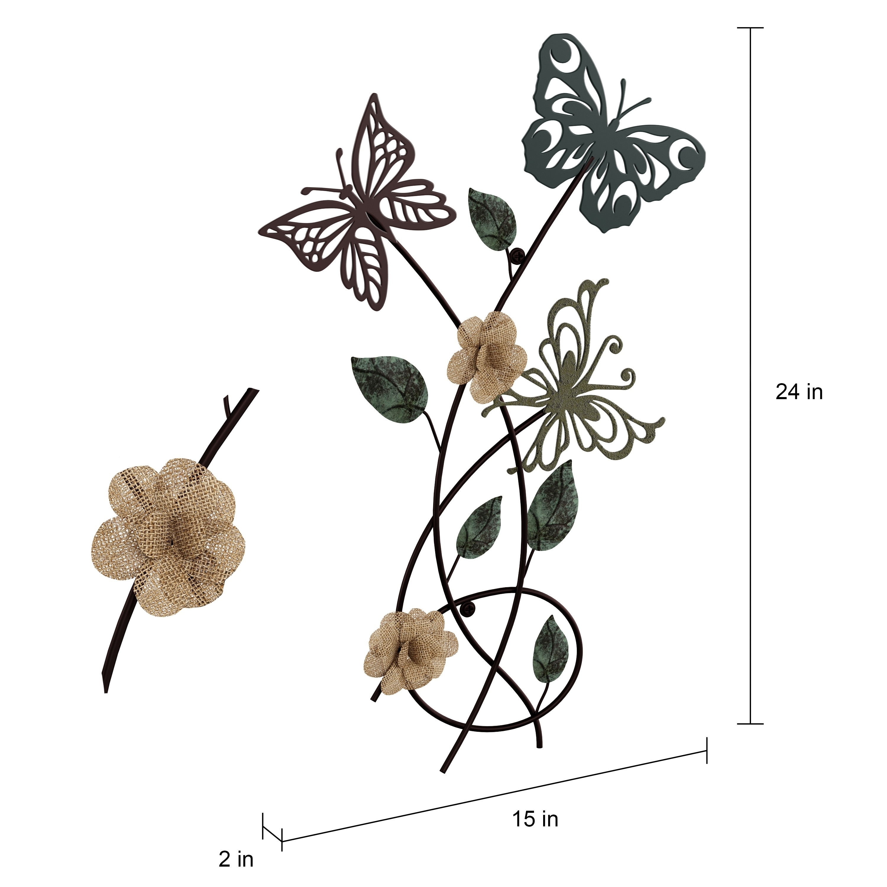 Garden Butterfly Metal Wall Art- Hand Painted Decorative 3D Butterflies/Flowers  for Modern Farmhouse by Lavish Home - On Sale - Bed Bath & Beyond - 22963572