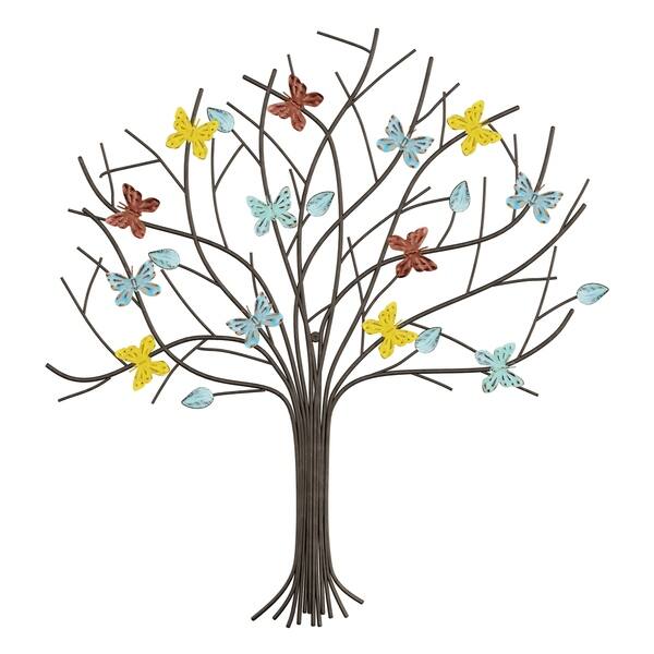 Shop Tree Of Life Butterfly Metal Wall Art Hand Painted Decorative 3d Butterflies Leaves For Modern Farmhouse By Lavish Home Overstock 22963573
