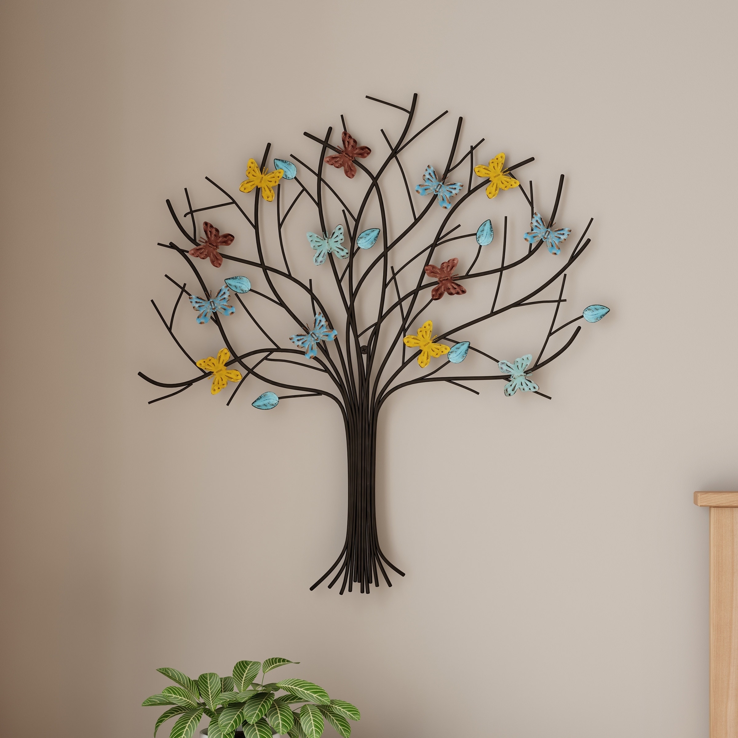 Shop Tree Of Life Butterfly Metal Wall Art Hand Painted Decorative 3d Butterflies Leaves For Modern Farmhouse By Lavish Home Overstock 22963573