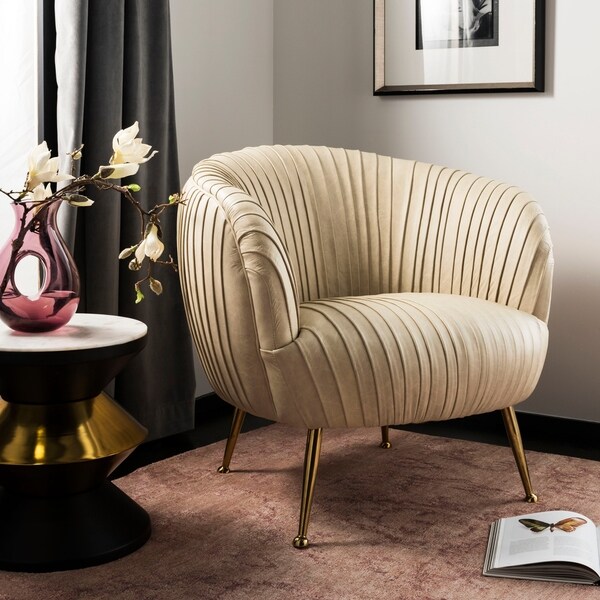 Shop Safavieh Couture Ottillia Shell Leather Accent Chair- Cream/ Gold