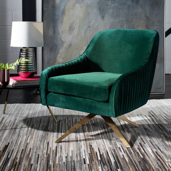 Safavieh Couture Tiffany Pleated Swivel Arm Chair Emerald Safavieh Couture Tiffany Pleated Swivel Arm Chair Emerald Gold 28 15 In W X 29 92