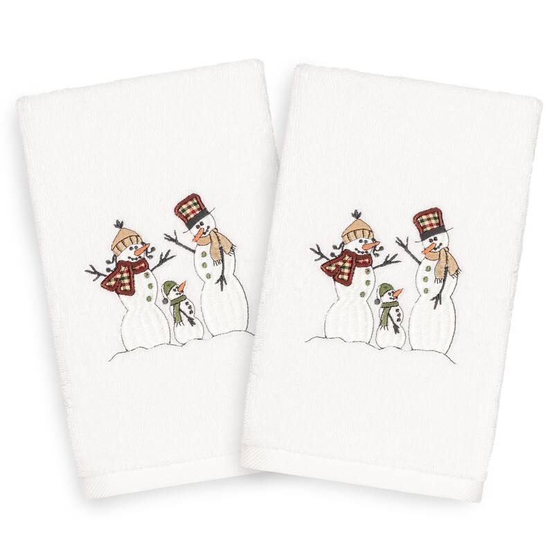 Authentic Hotel and Spa Turkish Cotton Snowmen White Set of 2 Hand Towels