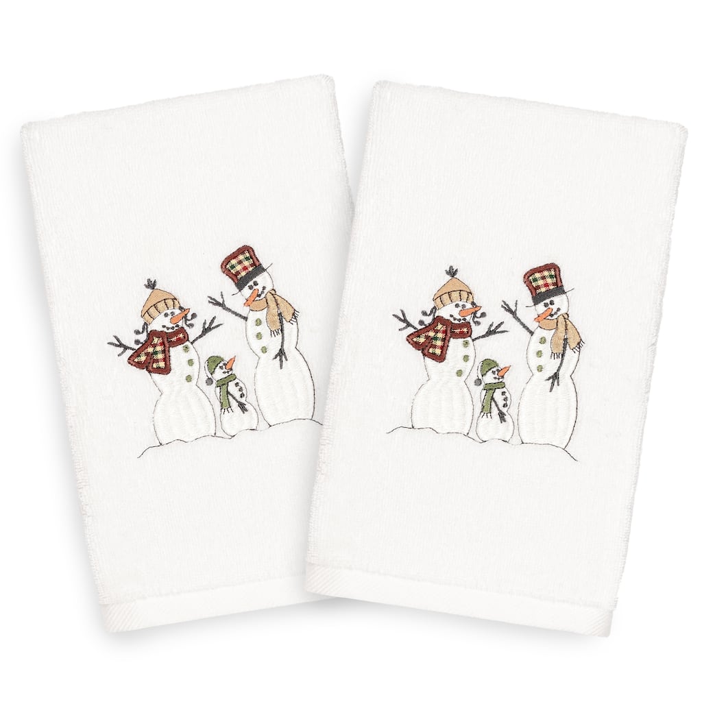 Authentic Hotel and Spa Turkish Cotton Snowmen White Set of 2 Hand Towels