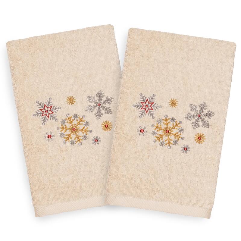 Authentic Hotel and Spa Turkish Cotton Snowflakes Beige Set of 2 Hand Towels