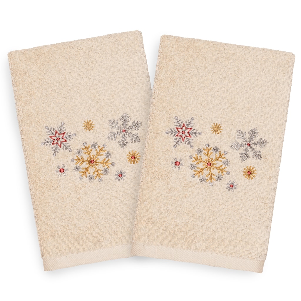 Authentic Hotel and Spa Turkish Cotton Snowflakes Beige Set of 2 Hand Towels