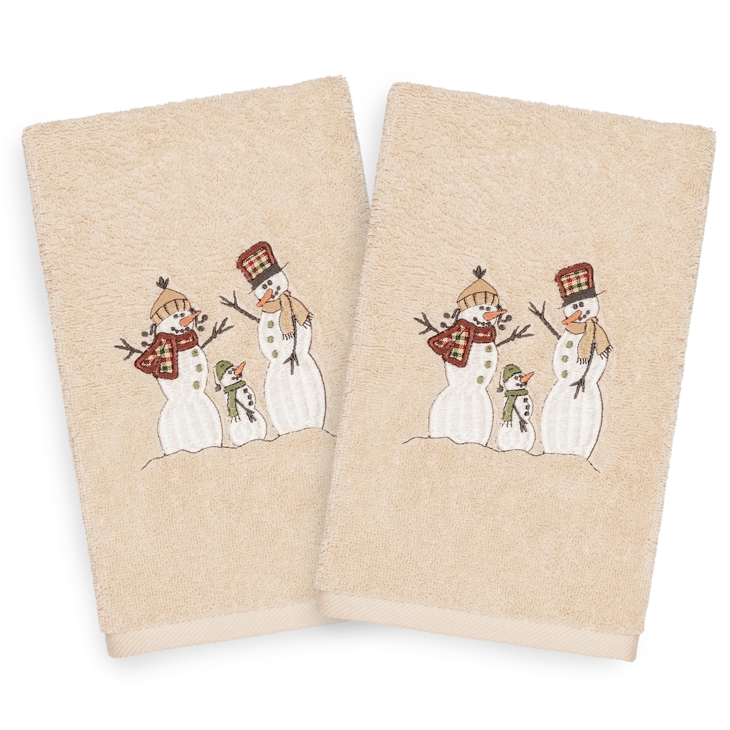 Authentic Hotel and Spa Turkish Cotton Snowmen Beige Set of 2 Hand Towels