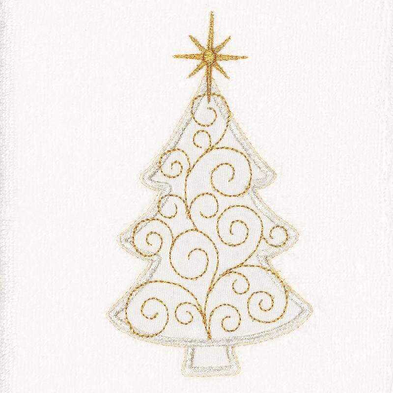 Authentic Hotel and Spa Turkish Cotton Christmas Scroll Tree White Set of 2 Hand Towels