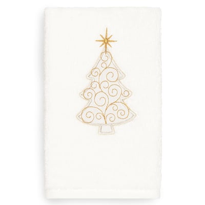 Authentic Hotel and Spa Turkish Cotton Christmas Scroll Tree White Hand Towel