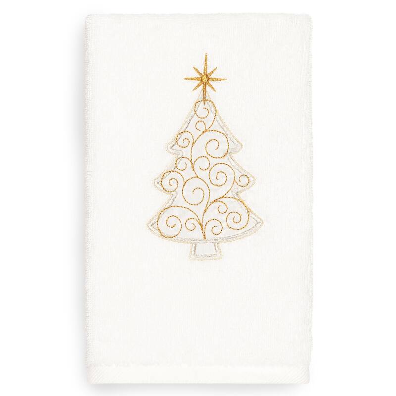 Authentic Hotel and Spa Turkish Cotton Christmas Scroll Tree White Hand Towel