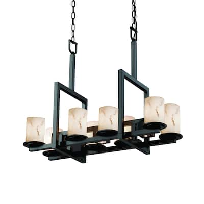 Justice Design LumenAria Dakota 8-light Matte Black Chandelier, Faux Alabaster Cylinder w/ Flat Rim Shade