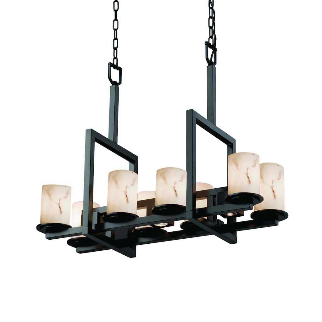 Justice Design LumenAria Dakota 8-light Matte Black Chandelier, Faux Alabaster Cylinder w/ Flat Rim Shade